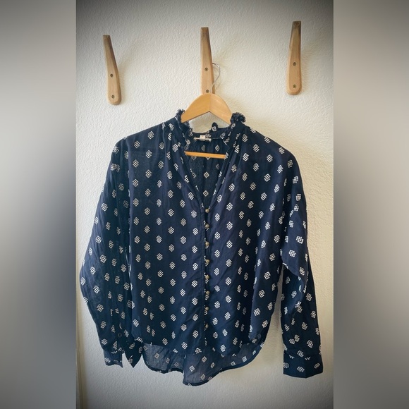 Anthropologie Pilcro Tavi Embroidered Long Sleeve Ruffled Collar Blouse - Picture 2 of 4